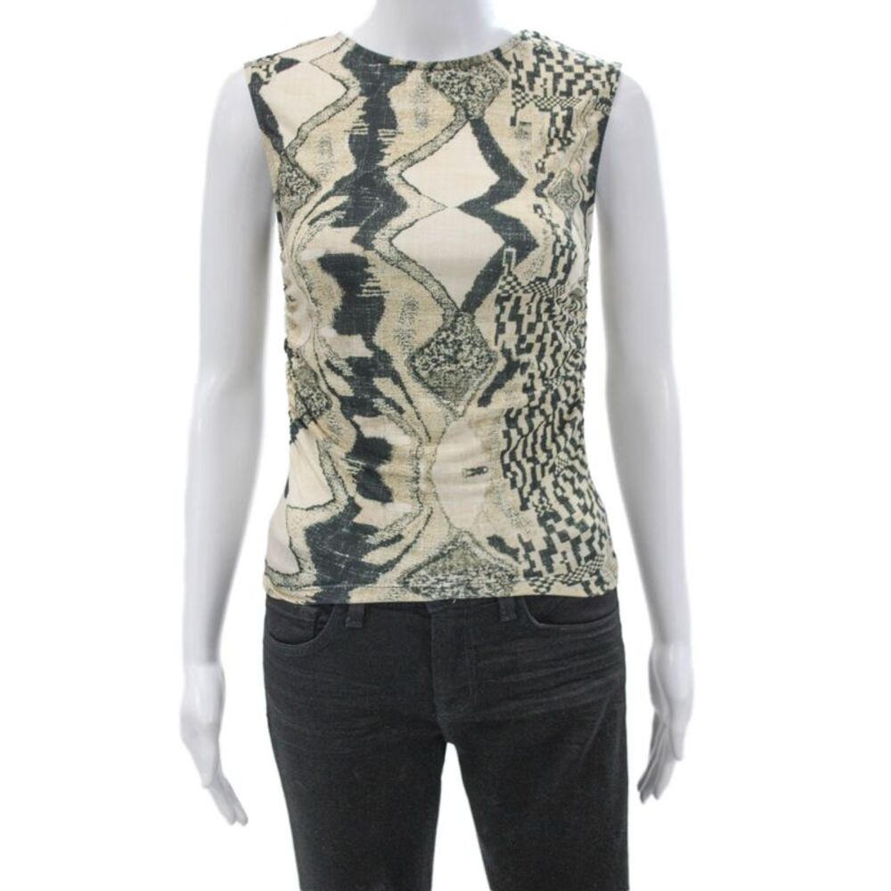 Mariacher Womens Beige Nylon Geometric Crewneck Sleeveless Basic Tank Size S
